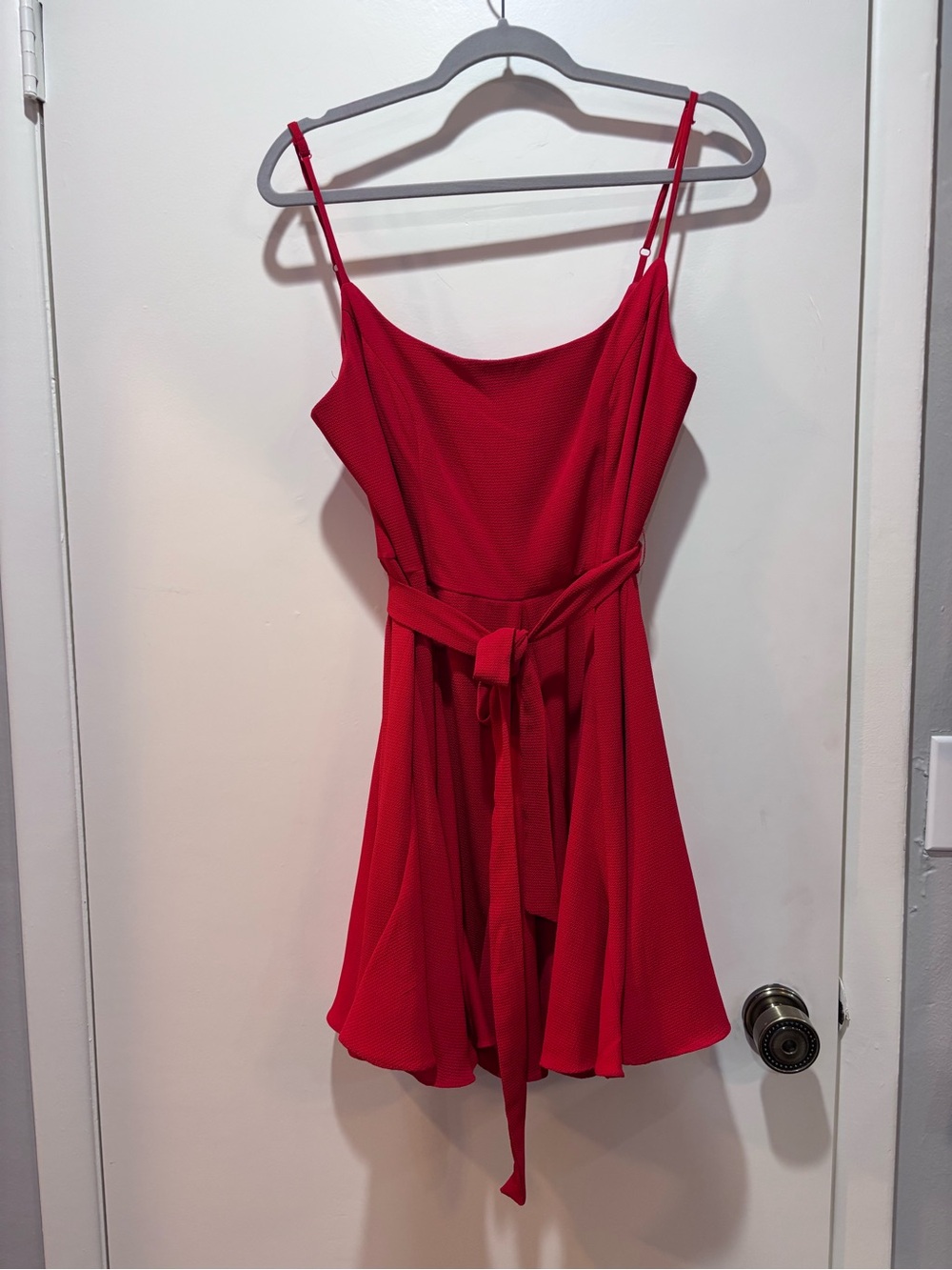B Darlin Red Spaghetti-Strap Tie-Waist Mini Dress